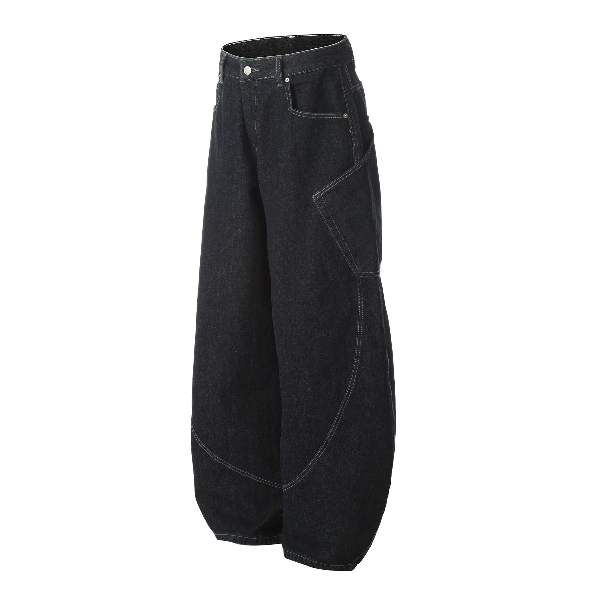 Washed Original Color Denim Men's Loose Vibe Curved Knife Wide Leg Long Pants