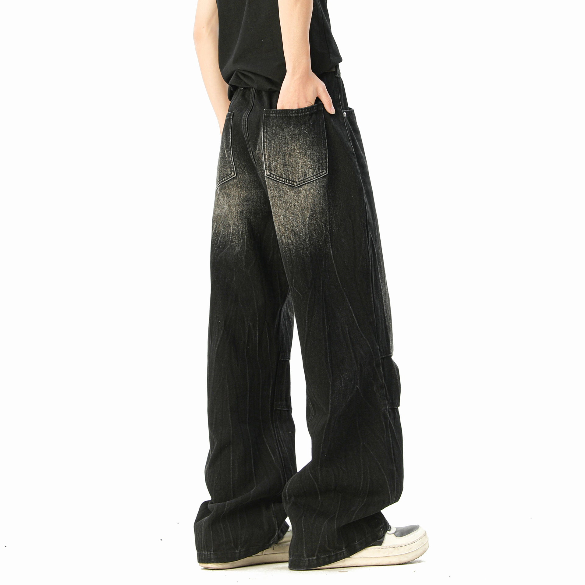 Unisex Four Seasons Loose Design Denim Pants - Straight Leg Wide Leg Long Pants