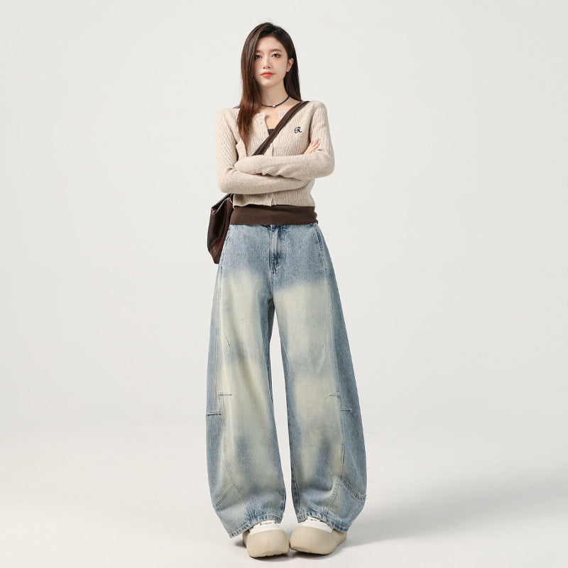 Women's Vibe Pleated Spliced Denim Pants - High Waist Loose Scythe Pants