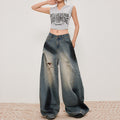 Women's Distressed Slash Denim Pants - Vintage Loose Wide Leg Trousers
