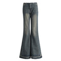 Women's Low Waist Flared Jeans - Long Trumpet Pants Non-Skinny Trousers