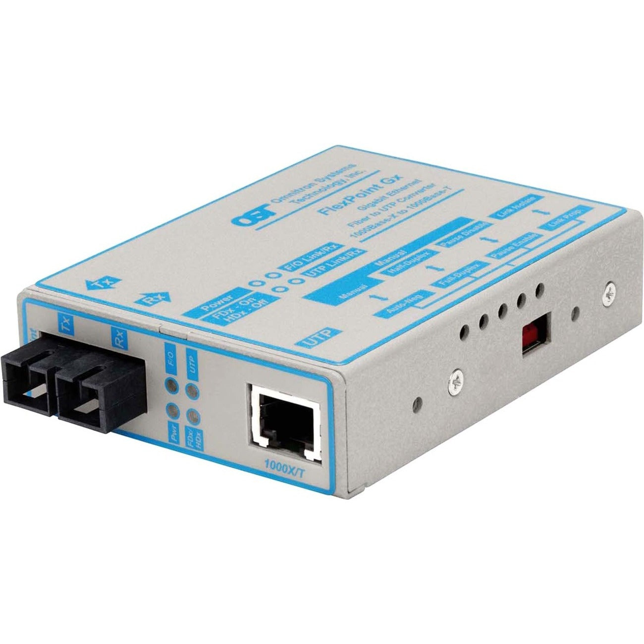 Omnitron FlexPoint 1000Mbps Gigabit Ethernet Fiber Media Converter RJ45 SC Single-Mode 34km, 1000Base-LX