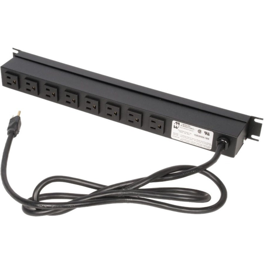Rack Solutions 15A Horizontal Rackmount Power Strip with 8 Front Outlets (15ft Cord)