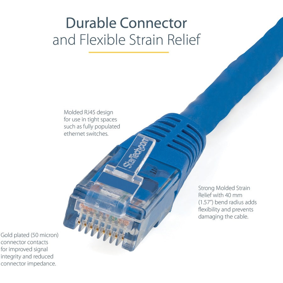 StarTech.com 50ft CAT6 Ethernet Cable - Blue Molded Gigabit - 100W PoE UTP 650MHz - Category 6 Patch Cord UL Certified Wiring/TIA