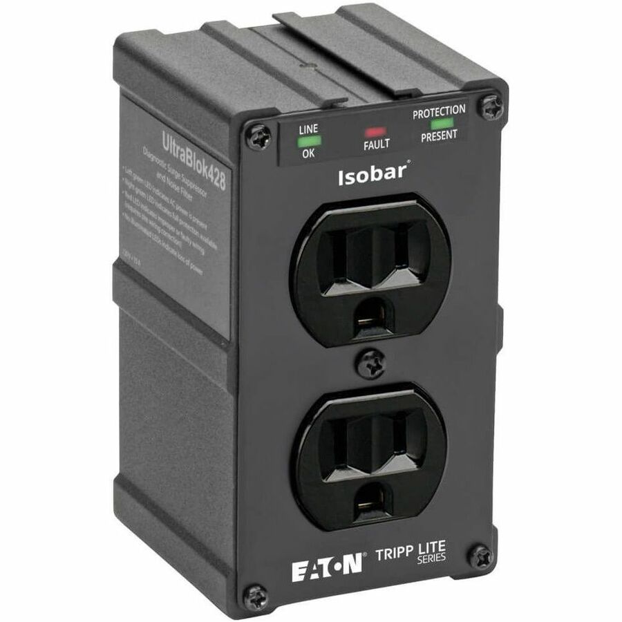 Eaton Tripp Lite Series Isobar 2-Outlet Surge Protector, Direct Plug-In, 1410 Joules, Diagnostic LEDs, Black Metal Housing