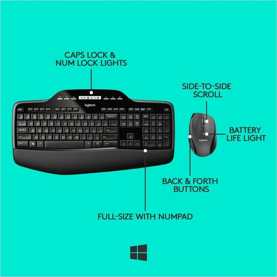 Logitech MK710 Wireless Keyboard and Mouse Combo for Windows, 2.4GHz Advanced Wireless, Wireless Mouse