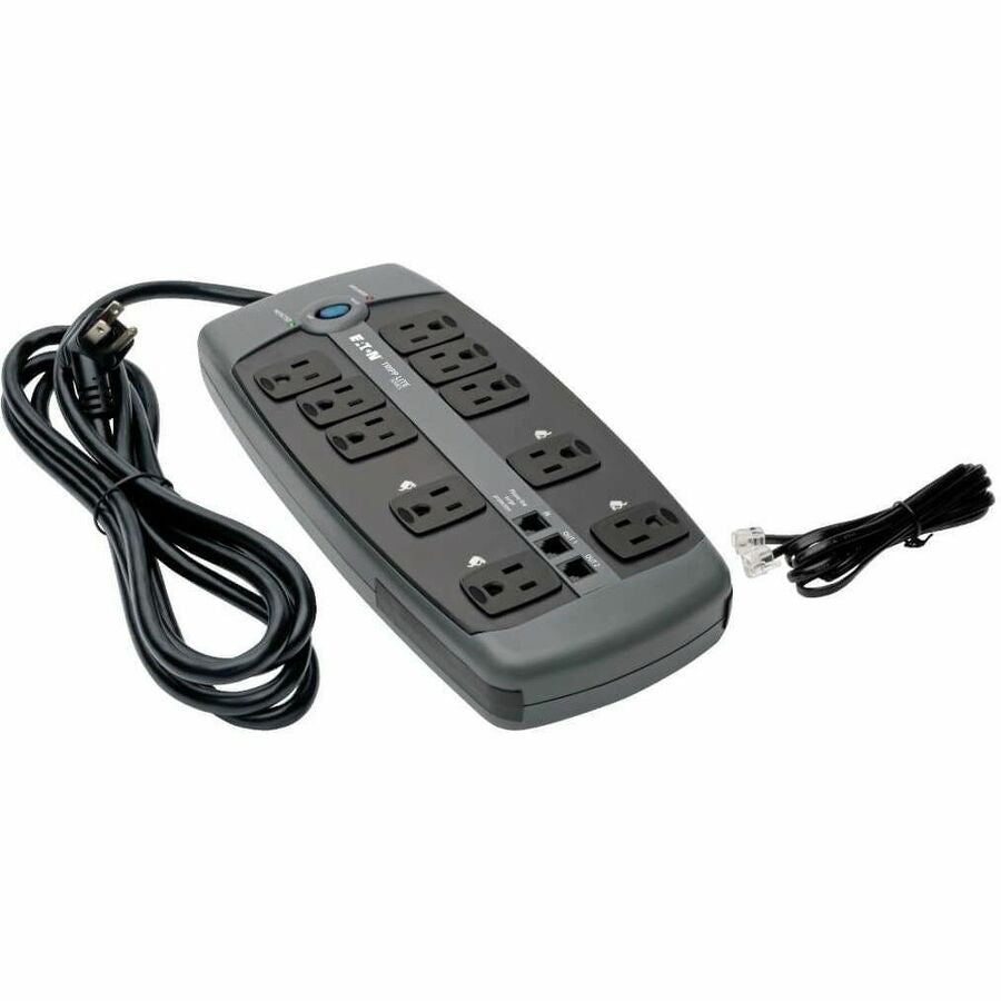 Eaton Tripp Lite Series Protect It! 10-Outlet Surge Protector, 8 ft. (2.43 m) Cord with Right-Angle Plug, 2395 Joules, Tel/DSL Protection, Black Housing