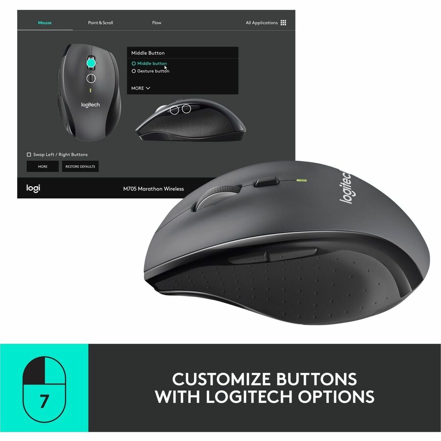 Logitech  Marathon Mouse M705 lets you power on... and on. It uses less than half the power of comparable mice, so you'll go up to three full years between battery changes