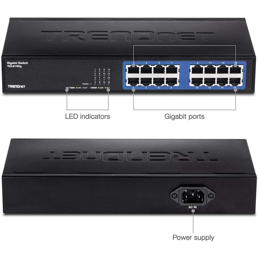 TRENDnet 16 port Gigabit GREENnet Swtch, 10/100/1000Base-T, 11", 16 x Gigabit Ethernet Network