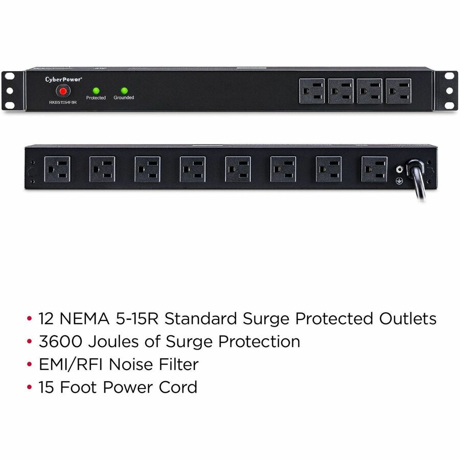 CyberPower RKBS15S4F8R Rackbar 12 - Outlet Surge Protector with 3600 J Surge Suppression