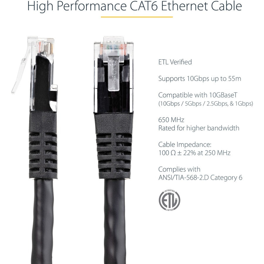 StarTech.com 1ft CAT6 Ethernet Cable - Black Molded Gigabit - 100W PoE UTP 650MHz - Category 6 Patch Cord UL Certified Wiring/TIA
