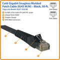 Eaton Tripp Lite Series Cat6 Gigabit Snagless Molded (UTP) Ethernet Cable (RJ45 M/M), PoE, Black, 50 ft. (15.24 m)