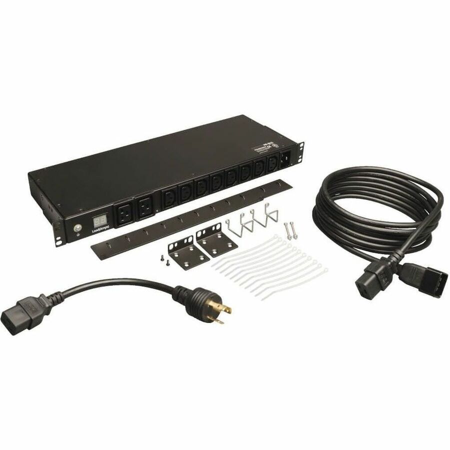 Eaton Tripp Lite Series 3.7kW Single-Phase Local Metered PDU, 208/230V (8 C13 & 2 C19), C20 / L6-20P Adapter, 12 ft. (3.66 m) Cord, 1U