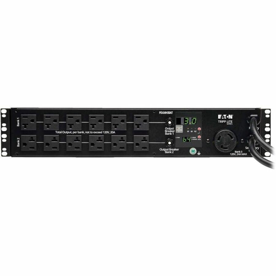 Eaton Tripp Lite Series 2.9kW Single-Phase Local Metered Automatic Transfer Switch PDU, 2 120V L5-30P Inputs, 24 5-15/20R & 1 L5-30R Outputs, 2U, TAA