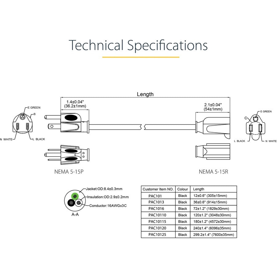 This 10foot Computer Power Cord Extension Cable extends existing power connections by 10ft enabling you to use PCs or other powered devices at a greater distance from the power source outlet.