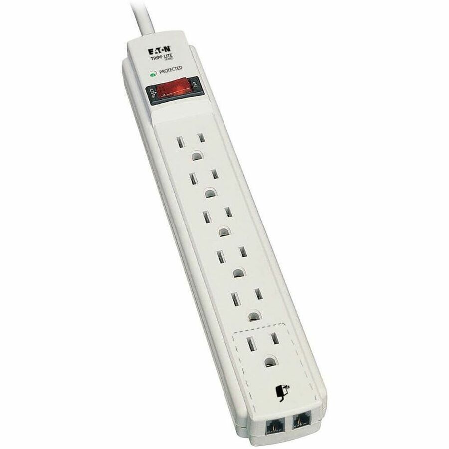 Eaton Tripp Lite Series Protect It! 6-Outlet Surge Protector, 8 ft. (2.43 m) Cord, 990 Joules, Tel/Modem Protection, Gray Housing