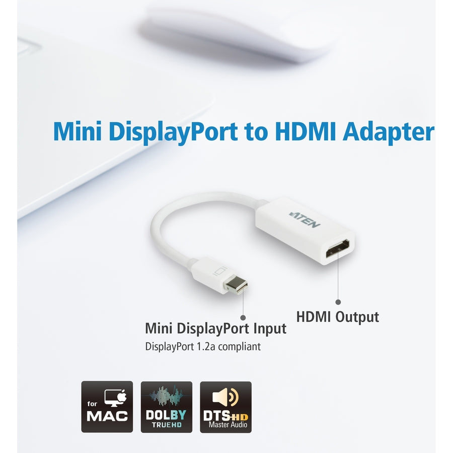 ATEN VanCryst Mini DisplayPort to HDMI Adapter, Female, 7.48 in, Black, VC980
