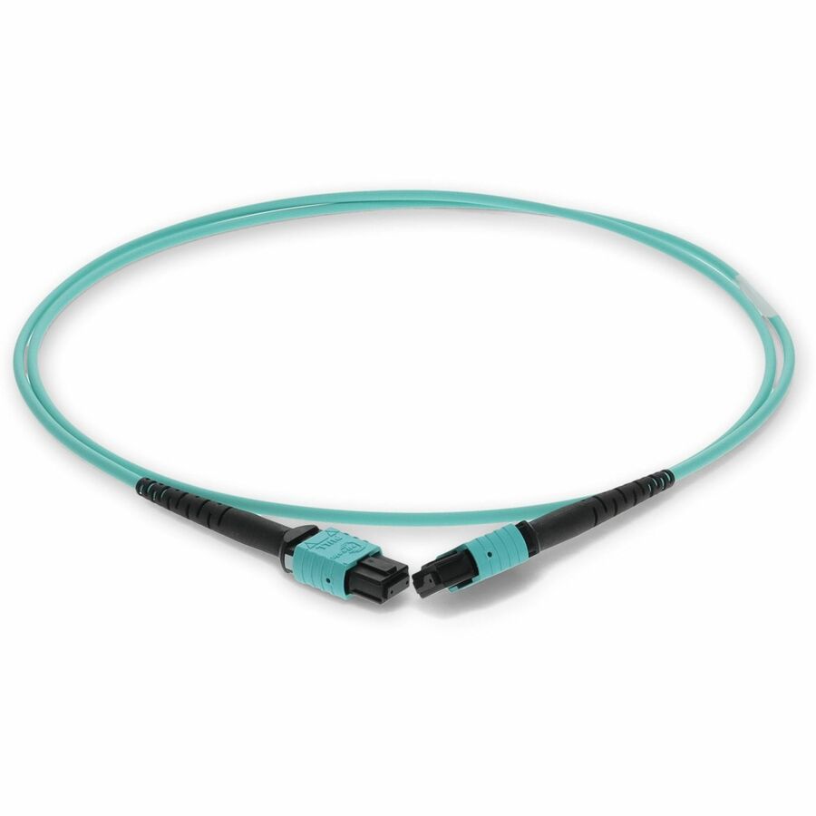 AddOn 1m MPO (Female) to MPO (Female) 12-Strand Aqua OM3 Crossover Fiber OFNR (Riser-Rated) Patch Cable