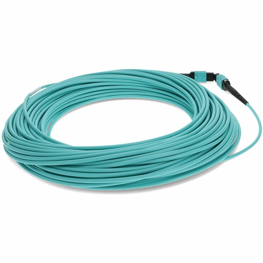 AddOn 20m MPO (Female) to MPO (Female) 12-Strand Aqua OM3 Crossover Fiber OFNR (Riser-Rated) Patch Cable