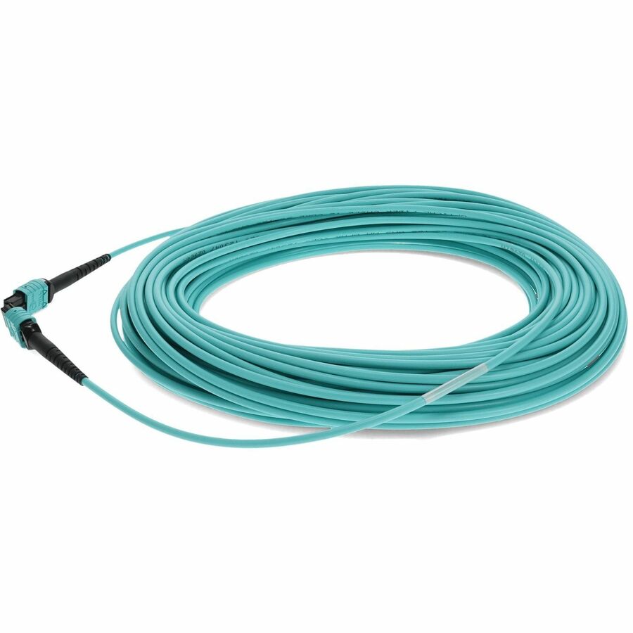 AddOn 20m MPO (Female) to MPO (Female) 12-Strand Aqua OM3 Crossover Fiber OFNR (Riser-Rated) Patch Cable