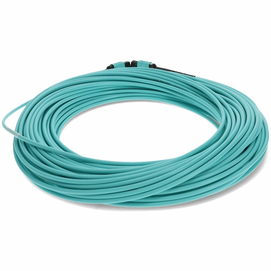 AddOn 20m MPO (Female) to MPO (Female) 12-Strand Aqua OM3 Crossover Fiber OFNR (Riser-Rated) Patch Cable
