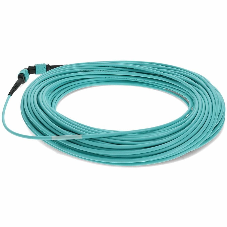 AddOn 25m MPO (Female) to MPO (Female) 12-Strand Aqua OM3 Crossover Fiber OFNR (Riser-Rated) Patch Cable