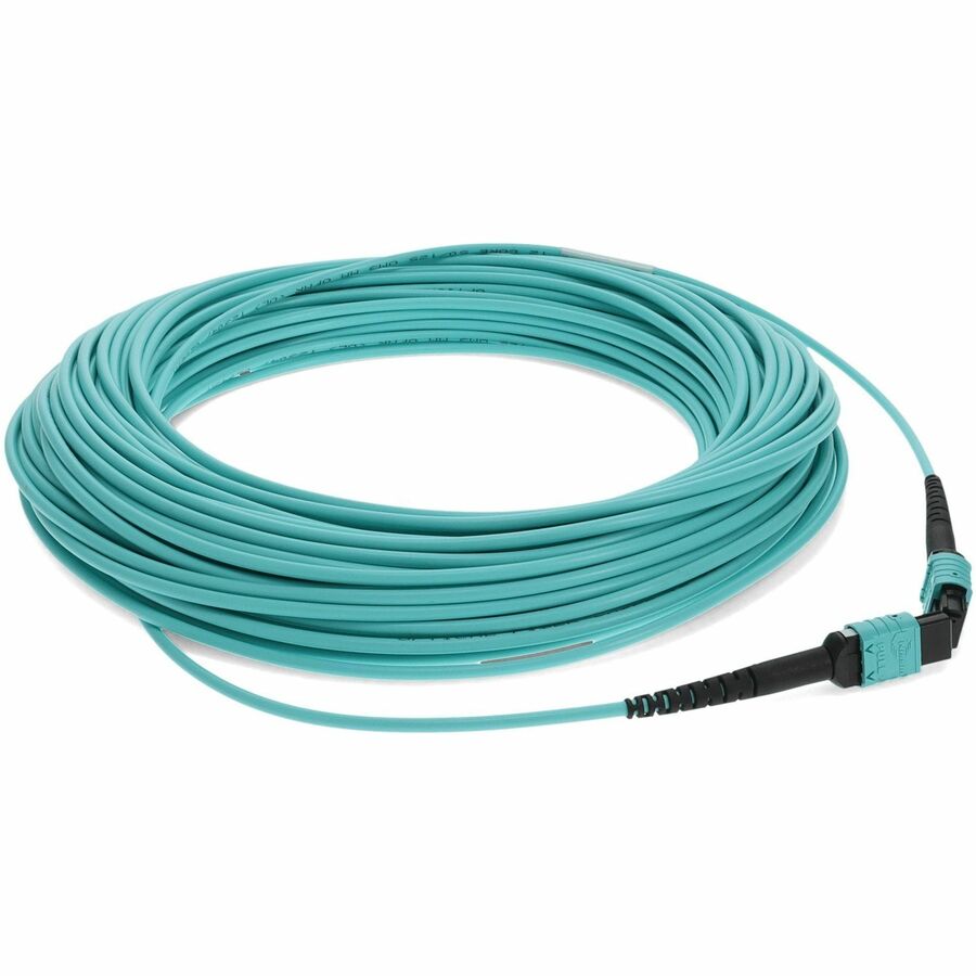AddOn 25m MPO (Female) to MPO (Female) 12-Strand Aqua OM3 Crossover Fiber OFNR (Riser-Rated) Patch Cable