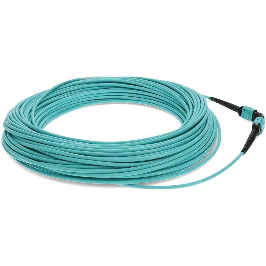 AddOn 25m MPO (Female) to MPO (Female) 12-Strand Aqua OM3 Crossover Fiber OFNR (Riser-Rated) Patch Cable