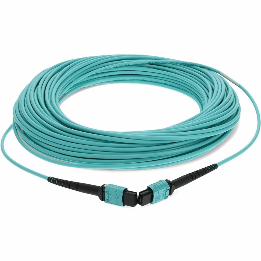 AddOn 25m MPO (Female) to MPO (Female) 12-Strand Aqua OM3 Crossover Fiber OFNR (Riser-Rated) Patch Cable