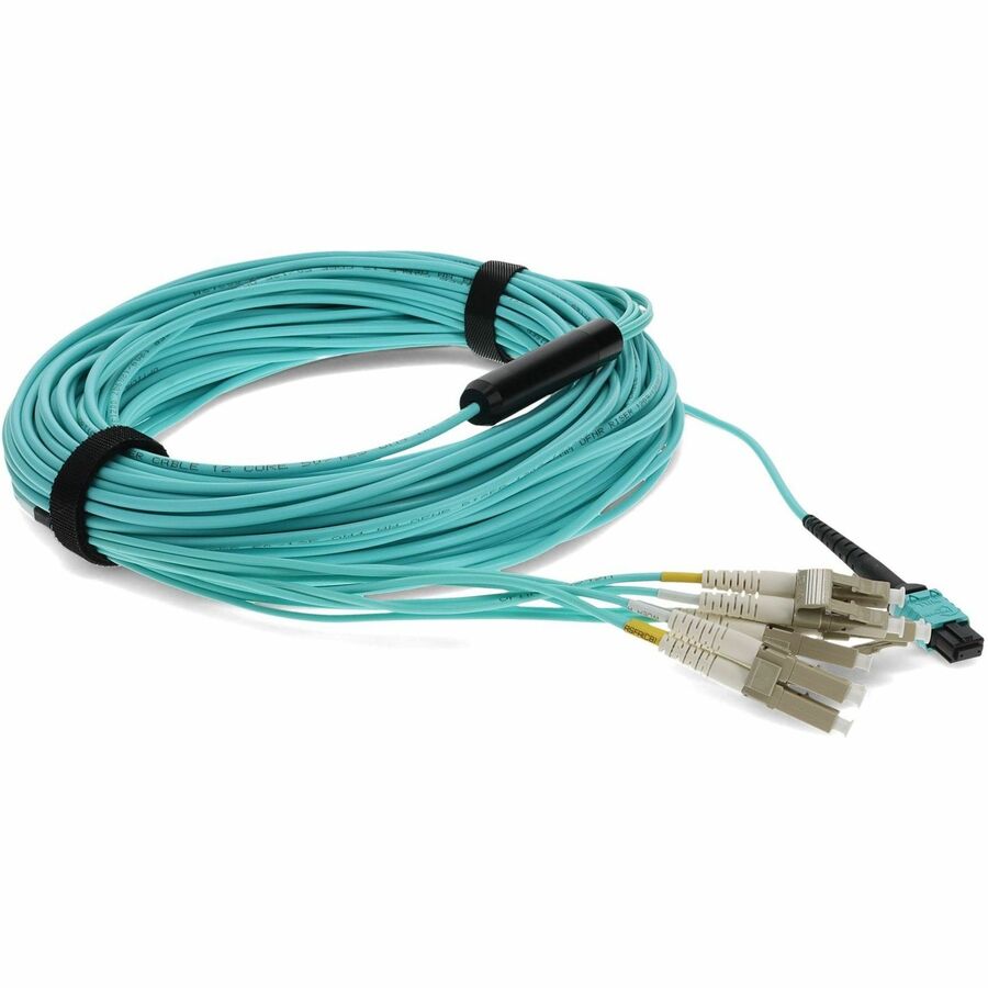 AddOn 20m MPO (Female) to 8xLC (Male) 8-Strand Aqua OM3 Fiber Fanout Cable