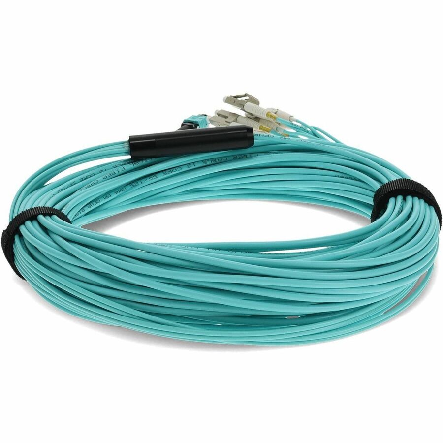 AddOn 20m MPO (Female) to 8xLC (Male) 8-Strand Aqua OM3 Fiber Fanout Cable