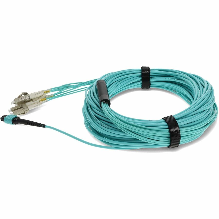 AddOn 30m MPO (Female) to 8xLC (Male) 8-Strand Aqua OM3 Fiber Fanout Cable