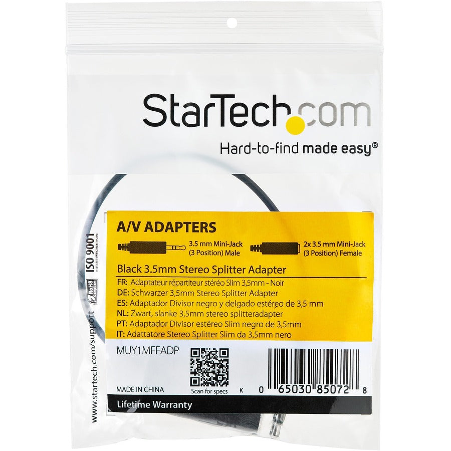StarTech Mini Jack Splitter Cable, 0.03 lb, Audio Cable, Black, MUY1MFFADP