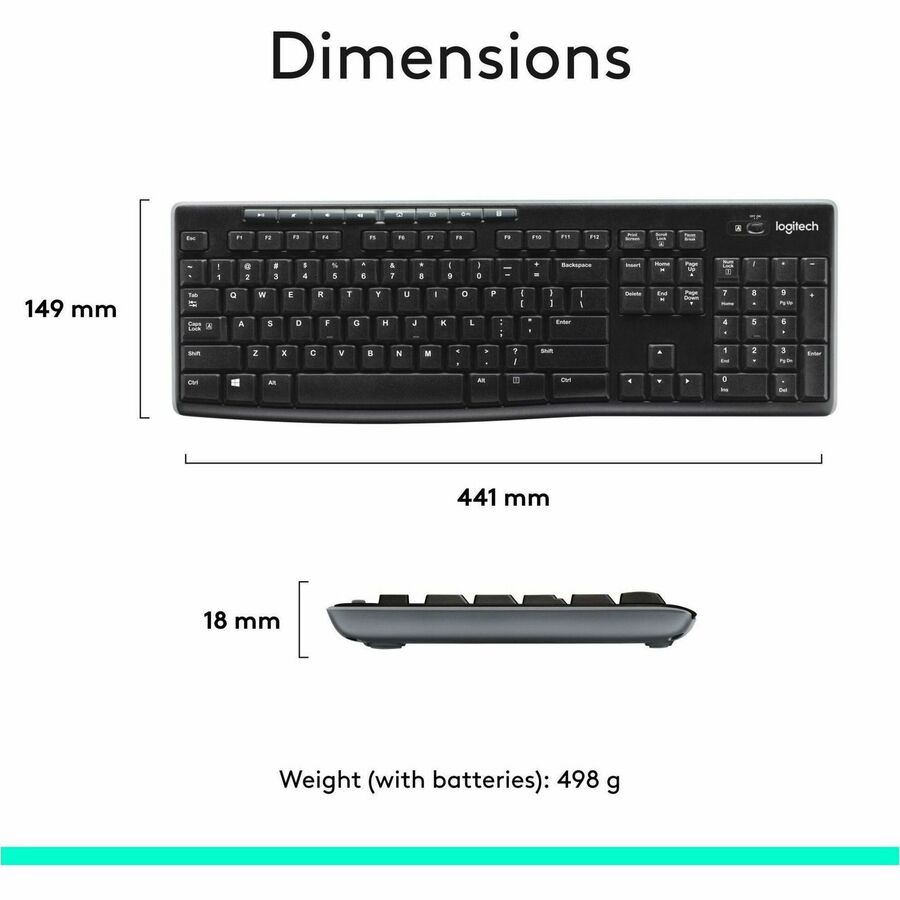 Logitech MK270 Wireless Keyboard and Mouse Combo for Windows, 2.4 GHz Wireless, Compact Mouse, Black