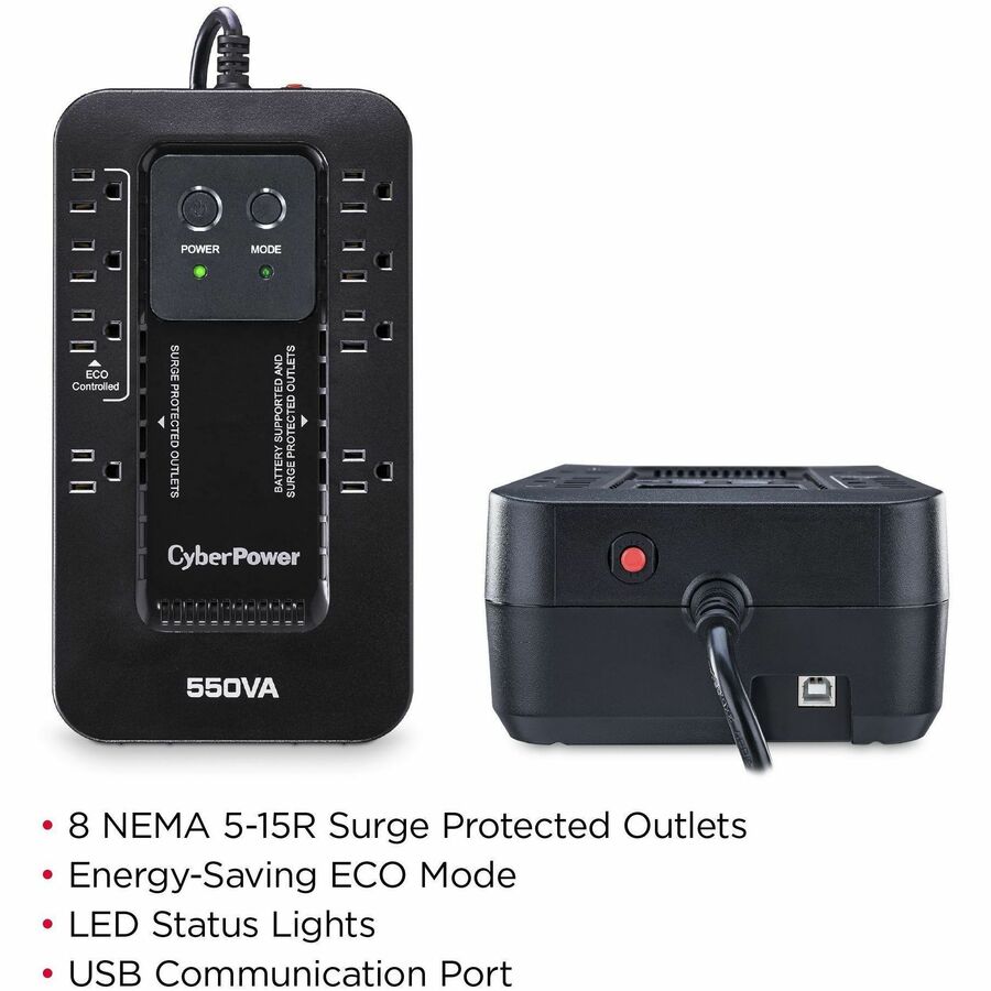 CyberPower EC550G Ecologic UPS Systems, Black, 8 Minute, USB