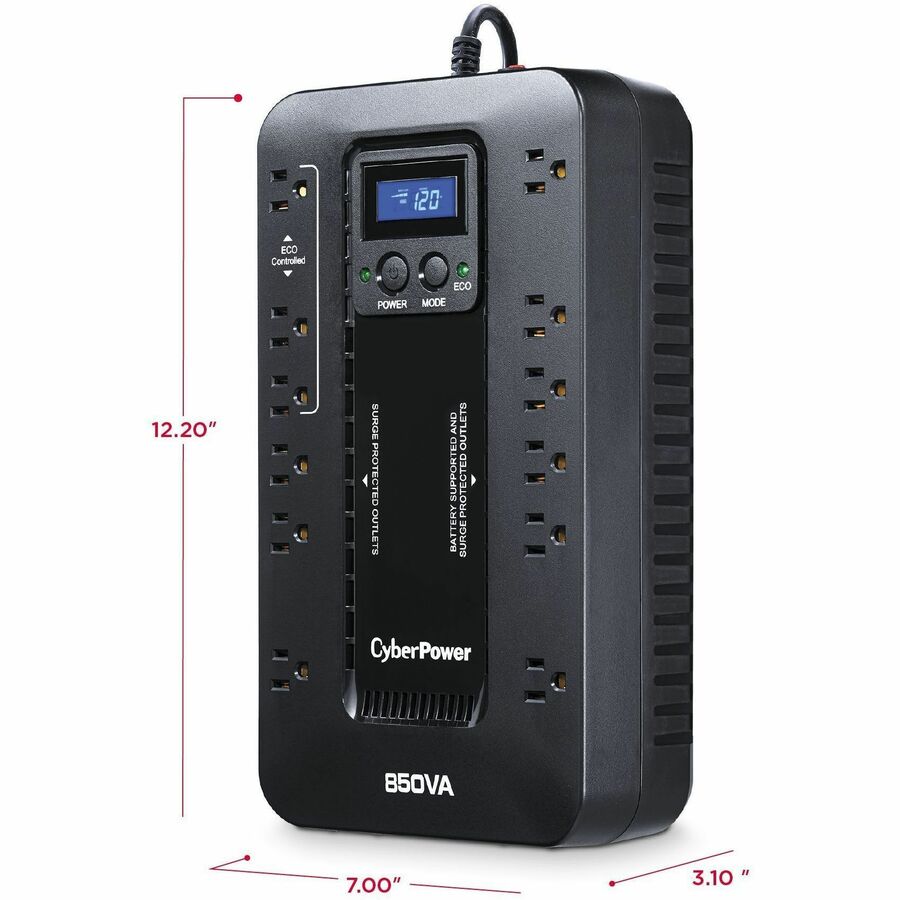 CyberPower EC850LCD Ecologic UPS Systems, Black, 5 ft. cord, USB