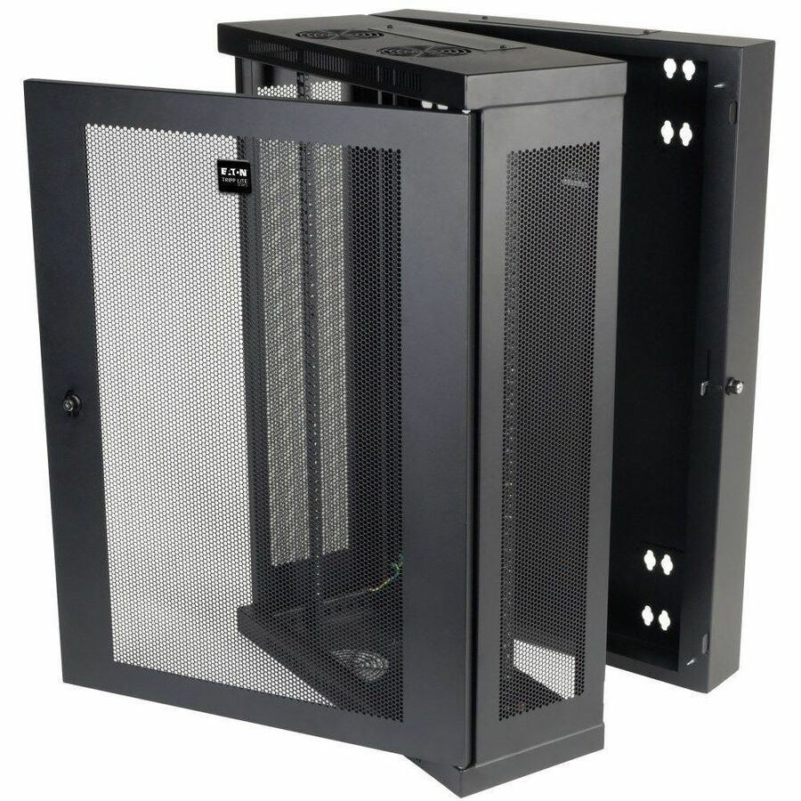 Eaton Tripp Lite Series SmartRack 18U Low-Profile Patch-Depth Wall-Mount Half-Height Rack Enclosure, Hinged Back