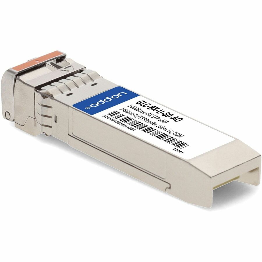 AddOn Cisco GLC-BX-U-80 Compatible TAA Compliant 1000Base-BX SFP Transceiver (SMF, 1490nmTx/1550nmRx, 80km, LC, DOM)