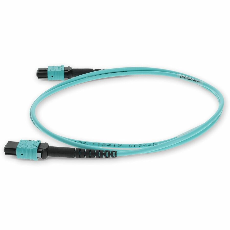 AddOn 1m MPO (Female) to MPO (Female) 12-Strand Aqua OM3 Straight Fiber OFNR (Riser-Rated) Patch Cable