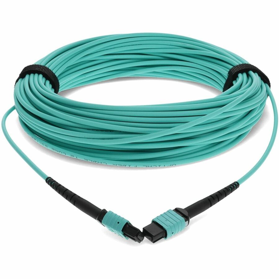 AddOn 50m MPO (Female) to MPO (Female) 12-Strand Aqua OM3 Straight Fiber OFNR (Riser-Rated) Patch Cable