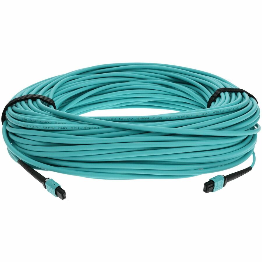 AddOn 20m MPO (Male) to MPO (Male) 12-Strand Aqua OM4 Straight Fiber OFNR (Riser-Rated) Patch Cable