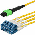 AddOn 30m MPO/APC to 6xLC Duplex (12xLC)/UPC Yellow OS2 OFNR (Riser-Rated) 12-Strand SMF Fiber Fanout Cable
