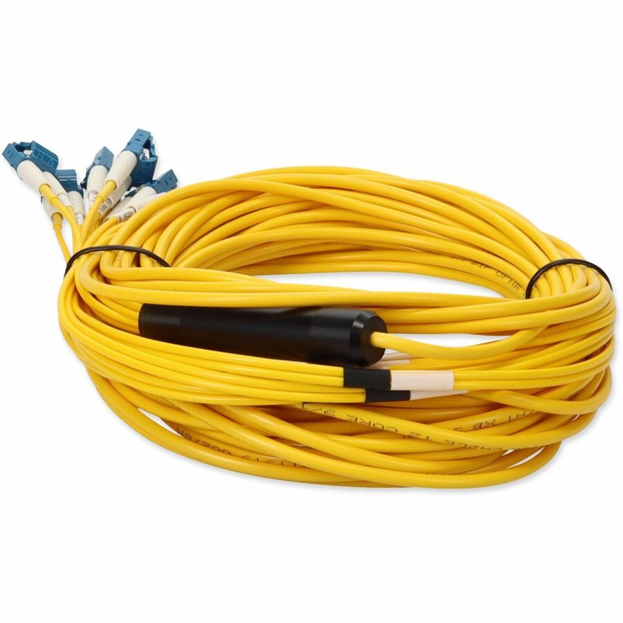 AddOn 3m MPO (Female) to 6xLC (Male) 12-Strand Yellow OS2 Duplex OFNR (Riser-Rated) Fiber Fanout Cable