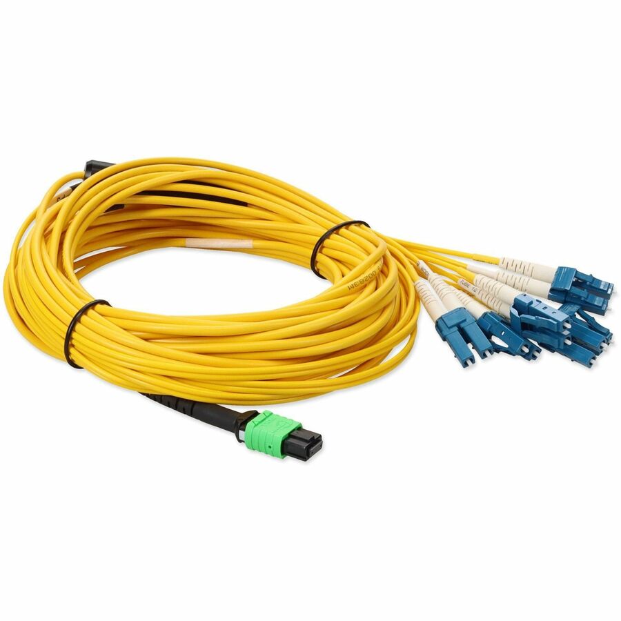 AddOn 2m MPO (Female) to 6xLC (Male) 12-Strand Yellow OS2 Duplex OFNR (Riser-Rated) Fiber Fanout Cable