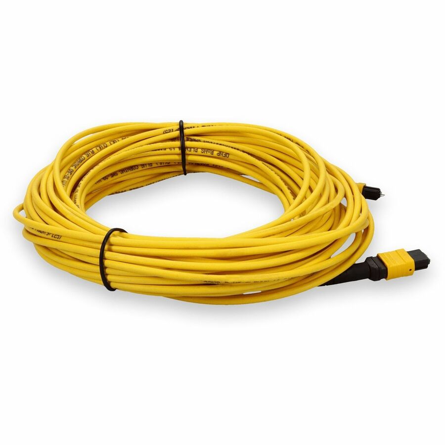 AddOn 20m MPO (Male) to MPO (Male) 12-Strand Yellow OS2 Straight Fiber OFNR (Riser-Rated) Patch Cable