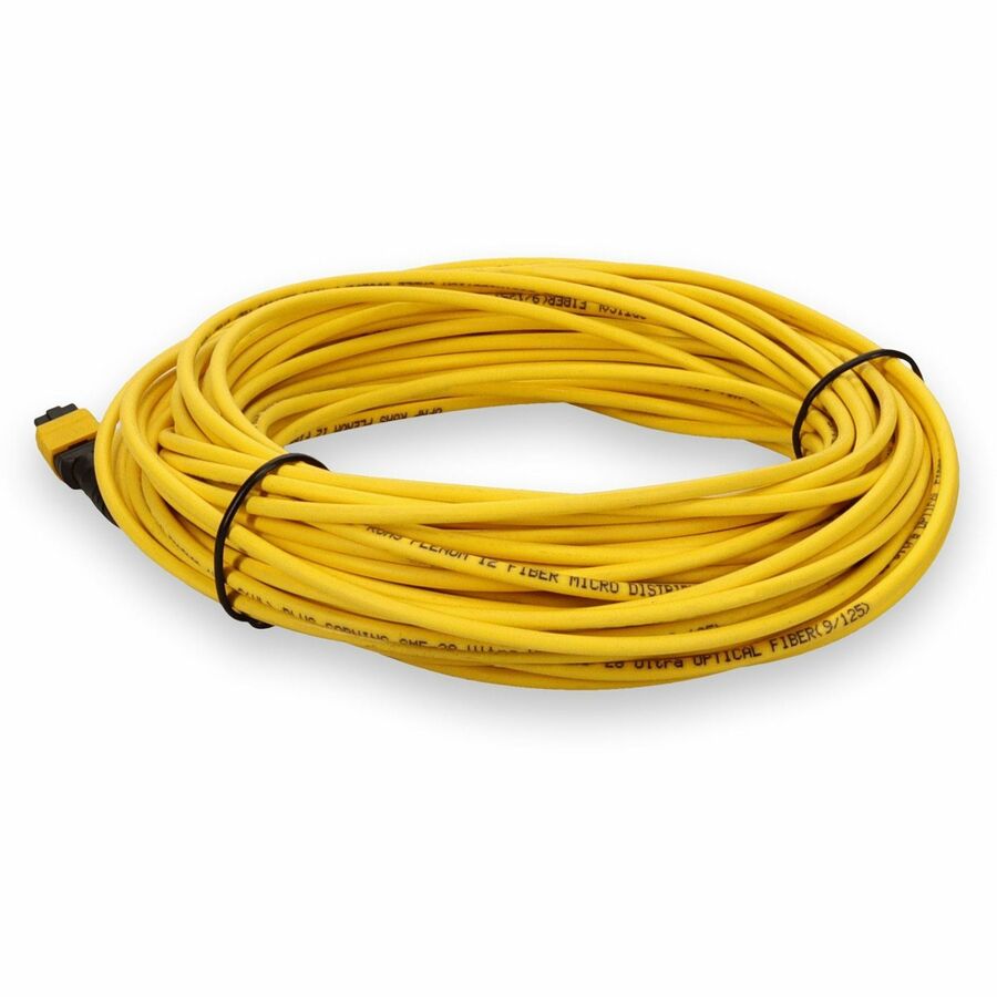 AddOn 20m MPO (Male) to MPO (Male) 12-Strand Yellow OS2 Straight Fiber OFNR (Riser-Rated) Patch Cable