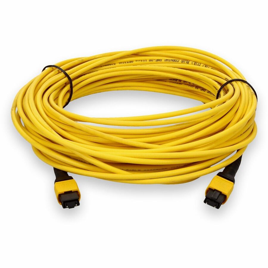 AddOn 20m MPO (Male) to MPO (Male) 12-Strand Yellow OS2 Straight Fiber OFNR (Riser-Rated) Patch Cable