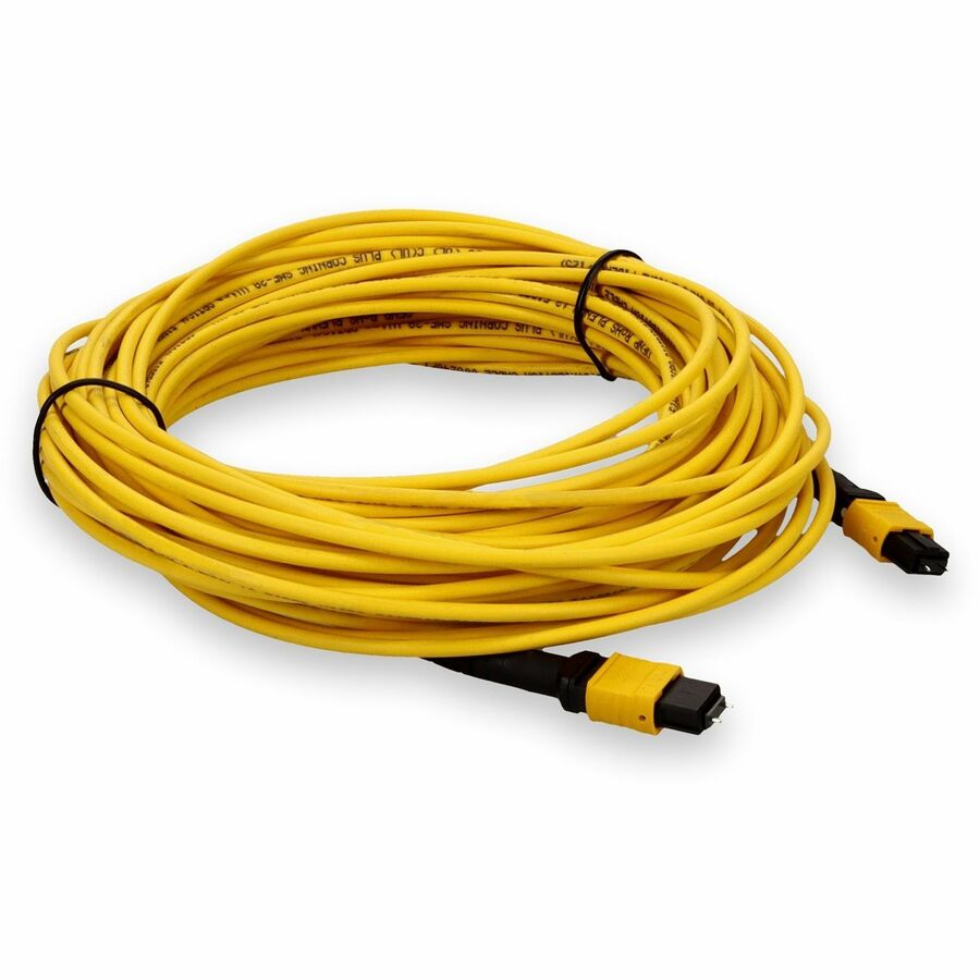 AddOn 20m MPO (Male) to MPO (Male) 12-Strand Yellow OS2 Straight Fiber OFNR (Riser-Rated) Patch Cable
