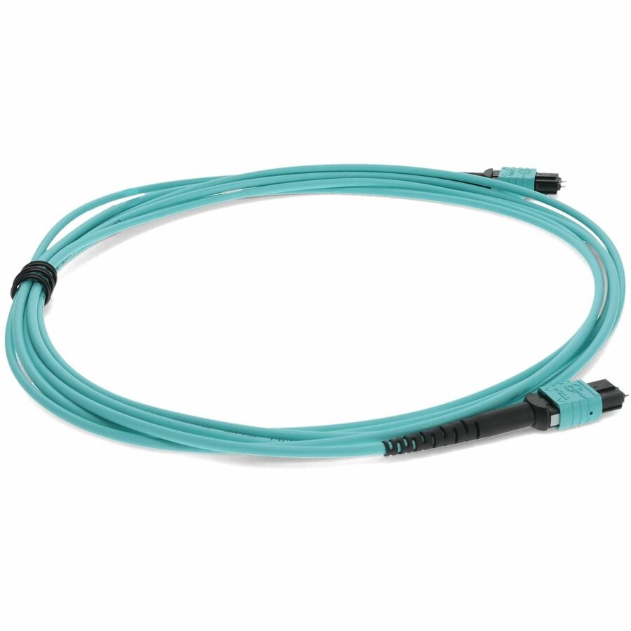 AddOn 5m MPO (Male) to MPO (Male) 12-Strand Aqua OM3 Crossover Fiber OFNR (Riser-Rated) Patch Cable