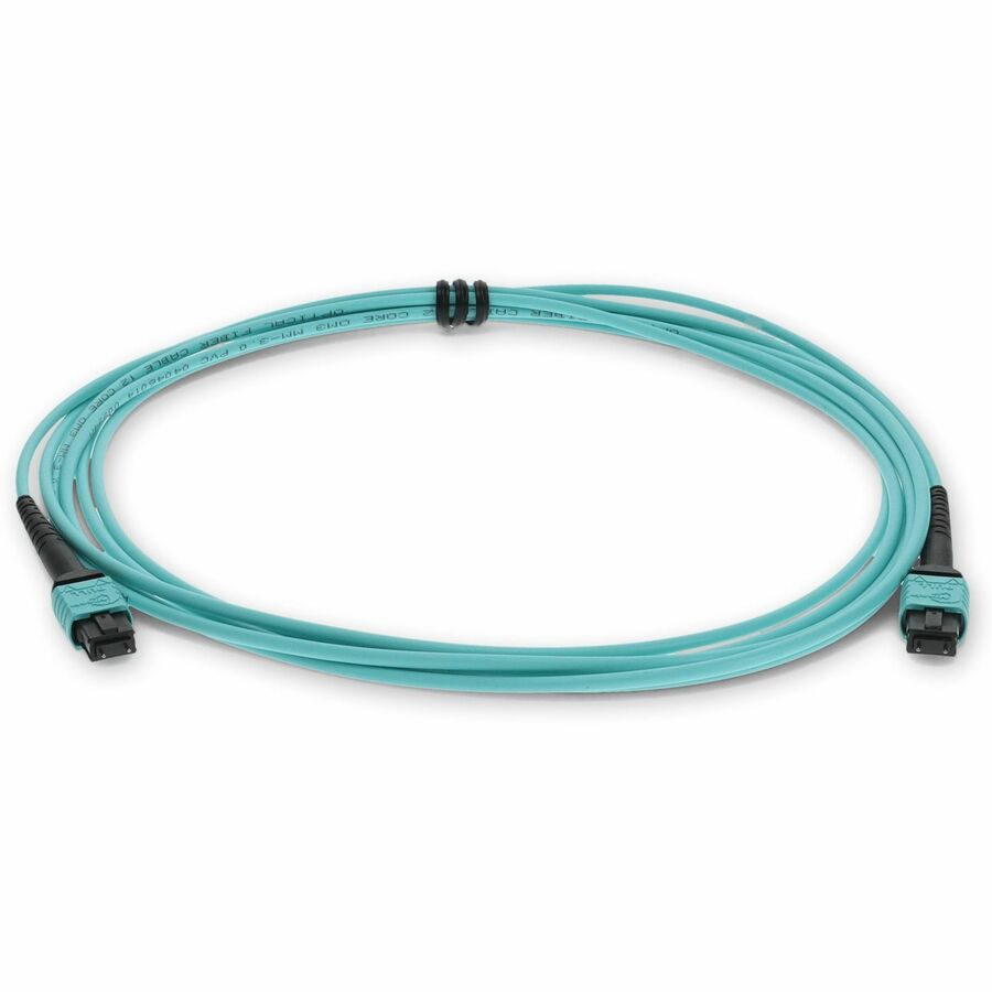 AddOn 5m MPO (Male) to MPO (Male) 12-Strand Aqua OM3 Crossover Fiber OFNR (Riser-Rated) Patch Cable